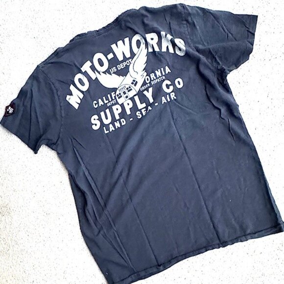 Johnson Motors MOTO WORKS distressed M Faded Black Shirt NEW without tags - Picture 3 of 6
